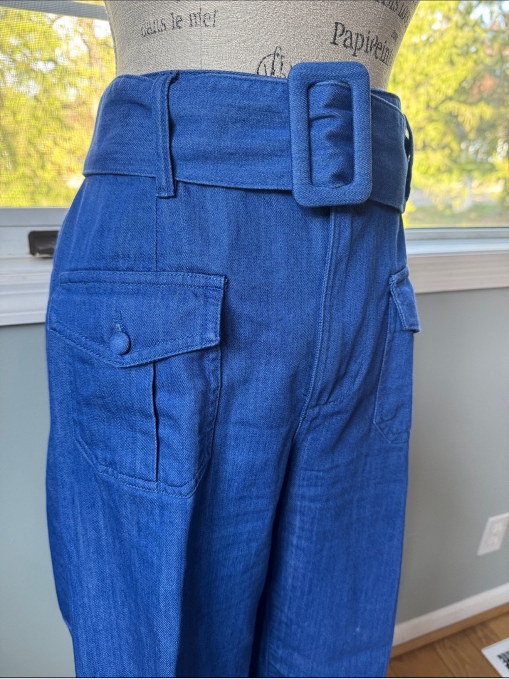 Sézane Phil Trousers in Cobalt Blue Wide leg and belted in Size French 42/US 10 - Picture 4 of 12